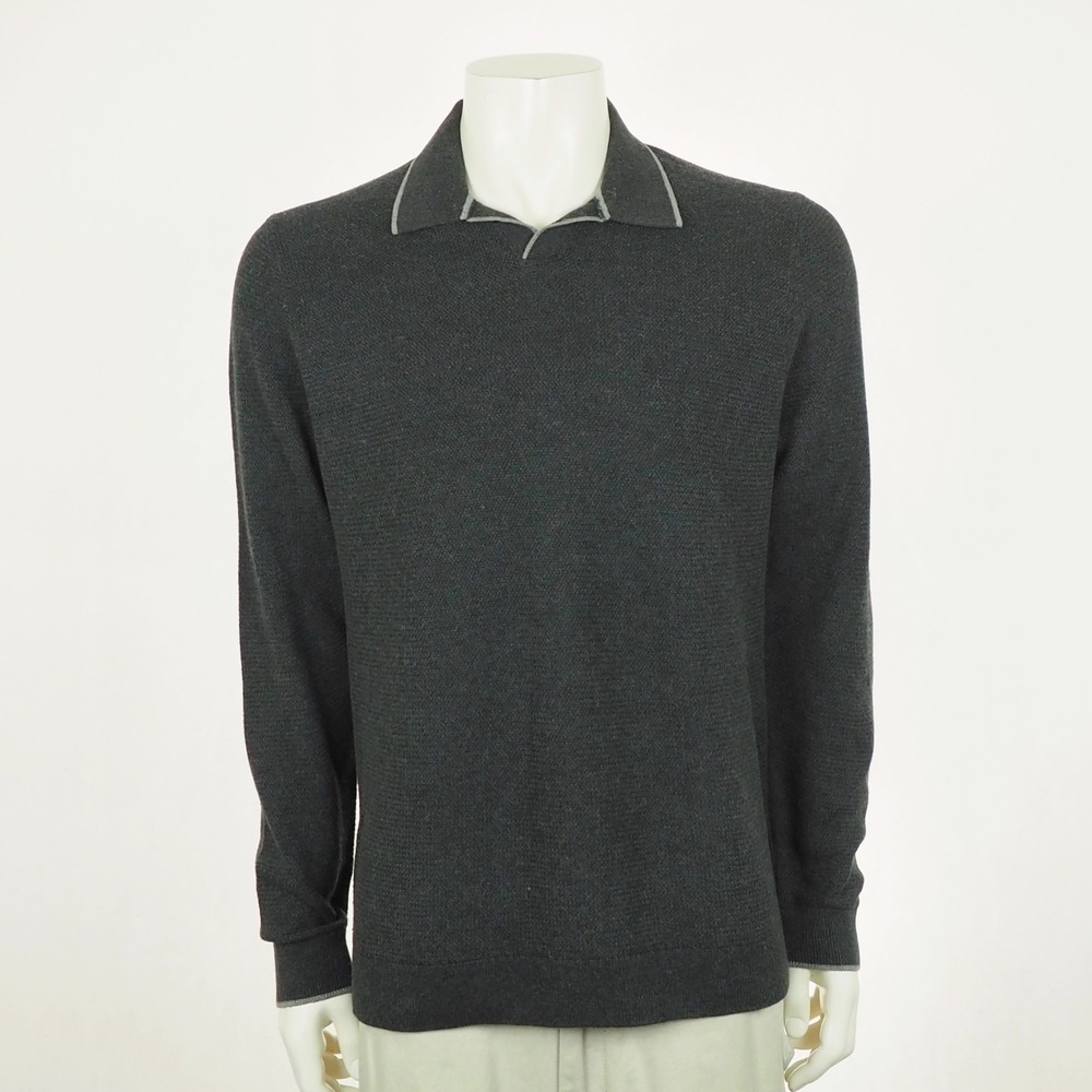 Tommy Bahama Long Point Polo Sweater Mens Large Dark Gray Cotton Nylon Blend